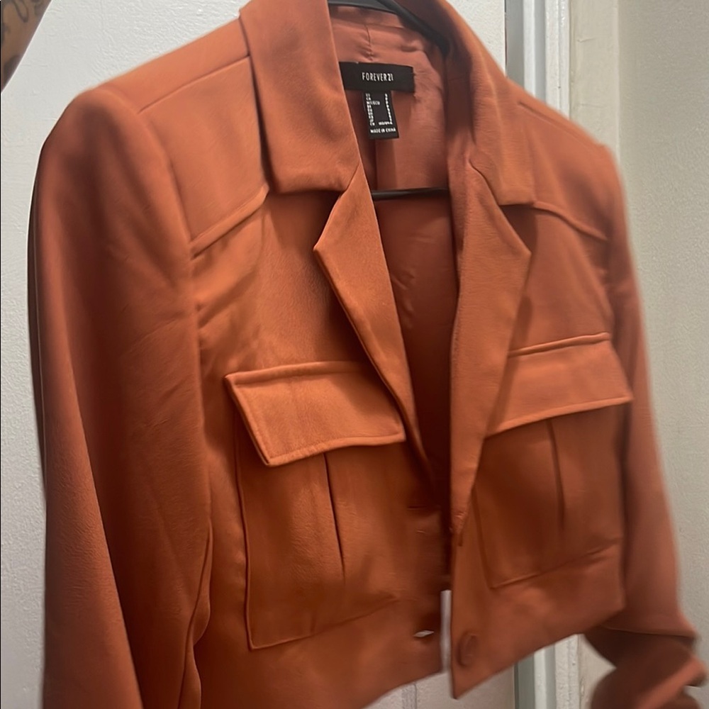 Forever 21 Orange Blazer Cropped Notched Lapel